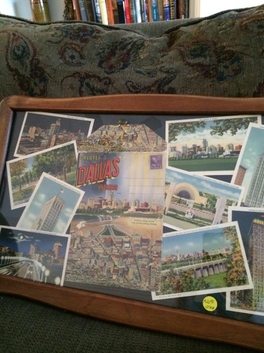             Tray with vintage post cards of Dallas