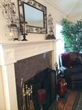         Metal decor & mirror; fireplace tools; recliner