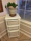          Three drawer white wicker drawer unit