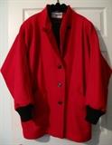 International Scene "Made in Yugoslavia" Red Pure Wool Coat with Black Knit Cuffs and Inter Wind Collar 