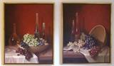 A.D. Greer Original Oil on Canvas (24" x 30").  Pair Narrow Gold Gilt Framed Still Lifes. 