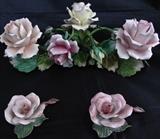 Capodimonte Vintage Porcelain Rose Sculpture Center Piece (14"L x 8"D x 5"H) Shown with 2 Rose Porcelain Sculpture  