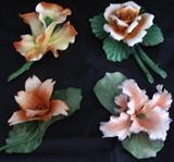 Capodimonte  Porcelain Bisque Flower Sculptures: Orchid, Rose, Day Lily and Iris