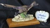 Andrea by Sadek Bisque Porcelain Road Runner Figurine. Also shown is a Porcelain Andrea by Sadek Name Plate