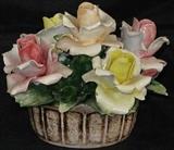 Vintage Capodimonte Porcelain Tub of Roses Floral Sculpture  
