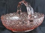 Imperial Glass Co. Pink Depression Era "Button & Daisy" Pattern Basket