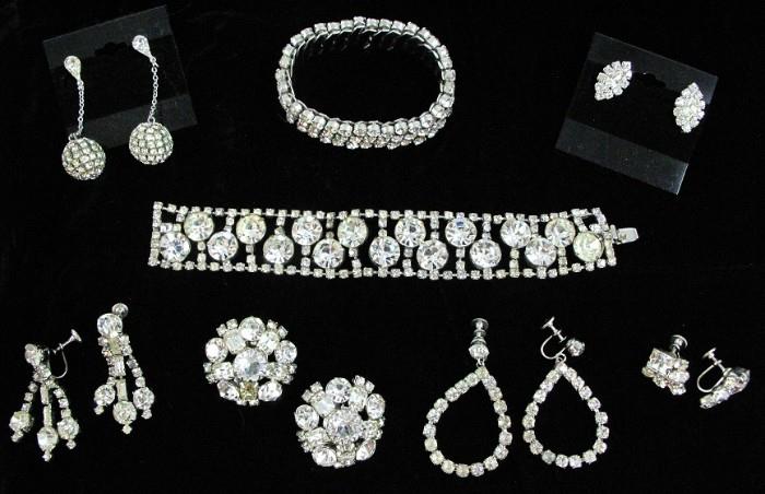 Vintages collection of rhinestone clip earrings & bracelets