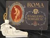 Pauline Borghese Alabaster Sculpture show with a 1920's catalog from R. GALLERIA BORGHESE in Rome, Italy has 40 beautiful black and white plates of paintings and sculptures. 12"L x 8.5"W. 