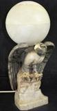 Early 20th Century Unsigned Carved Marble Eagle Lamp with Alabaster Globe. (14"H x 7"W x 7"D) One of a pair shown 