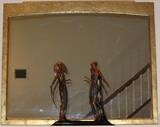 Italian Florentine Gold Mirror (44"W x 36"H) shown with "Two Vamps" Enamel Bronze Sculpture by Erte (19"H x 18"W x 6"D)