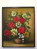 Original Oil on Canvas (16" x 20") Floral Still Life Signed Liz Rowan