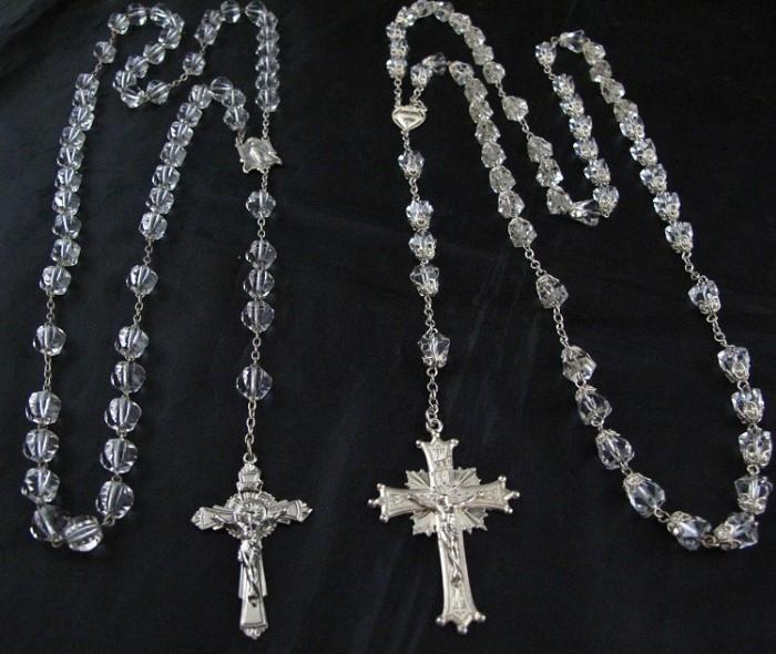 Sterling Silver & Crystal Rosaries: Left- 22 1/2" , Right- "Evangeline" 25 1/2"