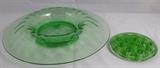 Depression Era Green Rolled Brim Console Bowl and a Green Frog - A Perfect Fit 