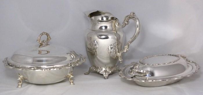 International Silver Plate Footed Casserole With Glass Insert (2 available), Wm. Rogers Beautiful Footed - Ice lip Pitcher and International Oval Covered Vegetable