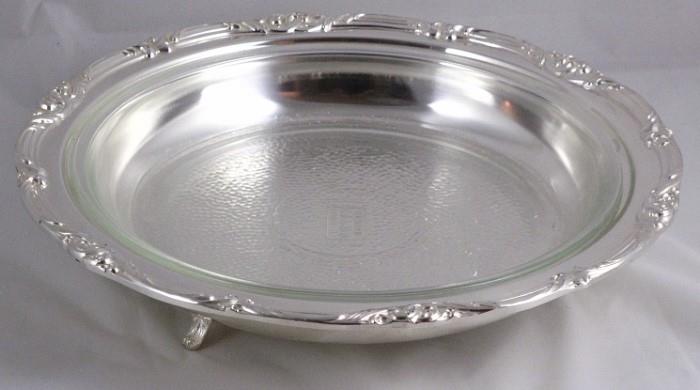 Pilgrim Silver Plate 10" Footed Pie Plare with Glasbake Insert