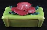 Johannes Brahm California pottery, 7 inch porcelain rose box. Mid century