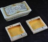 Personalized ceramic Cigarette Box with 2 Ashtrays c.1950's