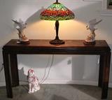 Bernhardt Sofa Table (51"W x 16"D x 28"H)with Tiffany Style Lamp and Andrea Porcelain Herons