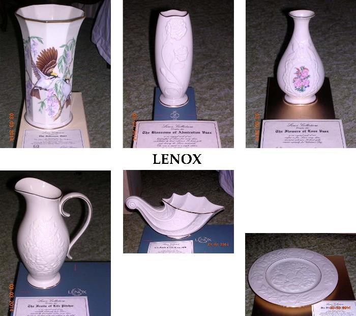 Lenox vases/horn/plate/pitcher