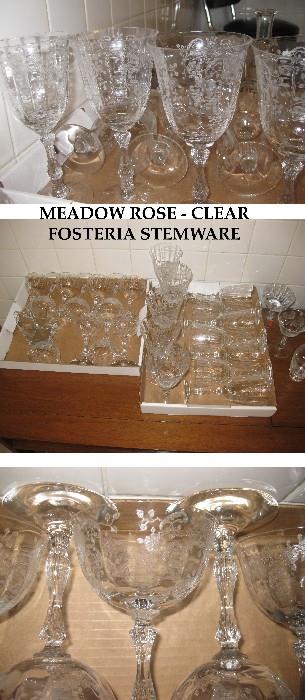 MEADOW ROSE - CLEAR FOSTORIA STEMWARE