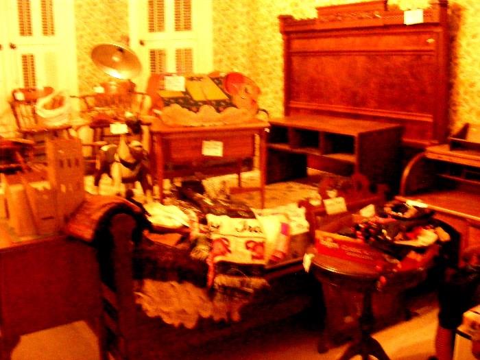 Eastlake Bed, Smaller Rolltop Desk, Vintage Furniture