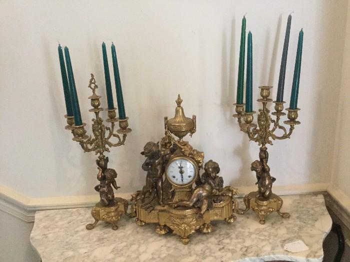 3 Pcs Louis XV Style Bronze Clock Set