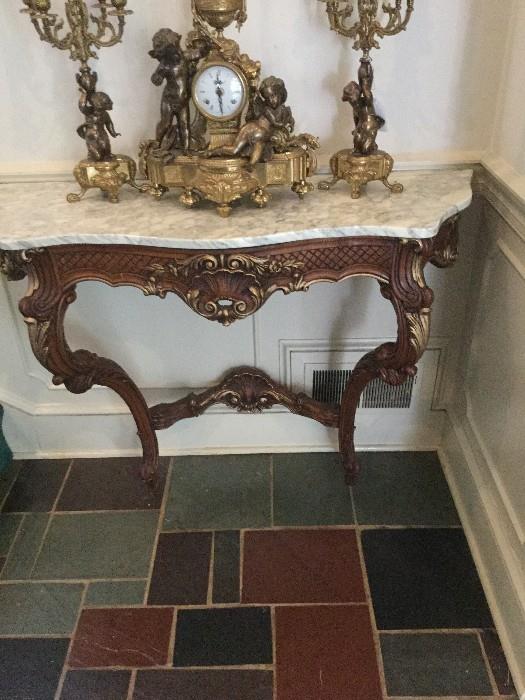 Louis XV Style Marble Top Console Table 