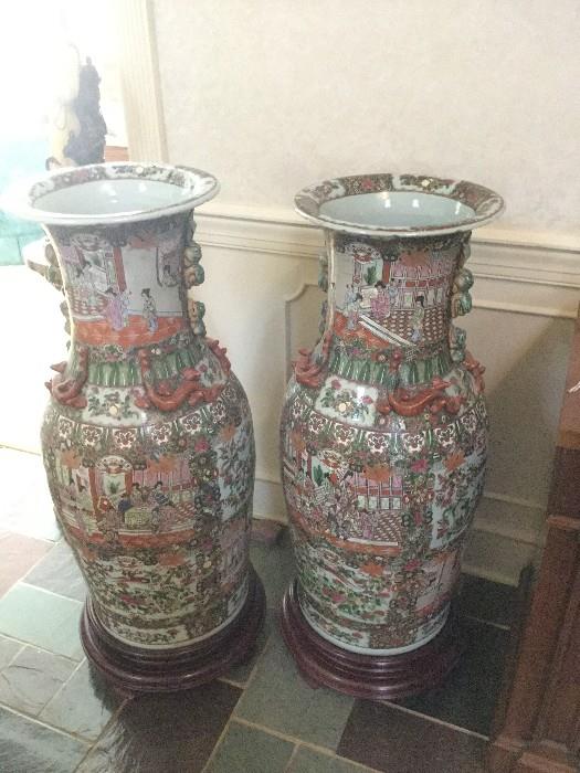 Pair Palace Size Chinese Temple Vases