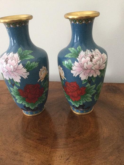 Pair 20th Chinese Cloisonné Vases