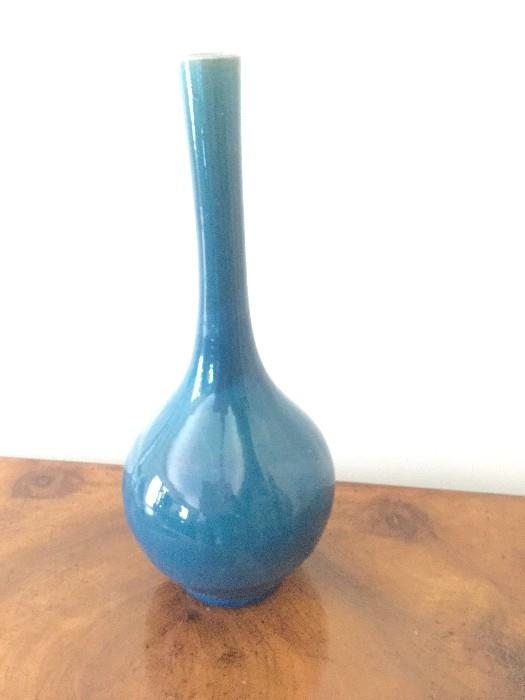Blue Glazed Terra-cotta Bottle Form Vase