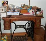 Singer treadle sewing machine & sewing items