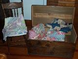 Primitive dovetailed trunk, quilts