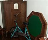 Chifferobe, 45" wood game table, turquoise Vitamaster exercise bike