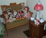 Small oak loveseat, dolls, etc...