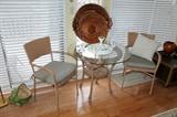 Wicker glass-top table & 2 chairs