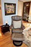 Lane leather recliner chair and ottoman (1 of 2), artwork, magazine table