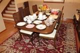 Nice area rug and Ethan Allen dining table with 2 leaves and 10 chairs