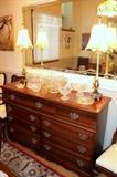Vaughan Bassett sideboard, glassware, and lamps