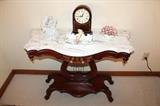 Victorian-style marble-top lyre console table