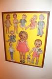 Vintage paper dolls framed picture