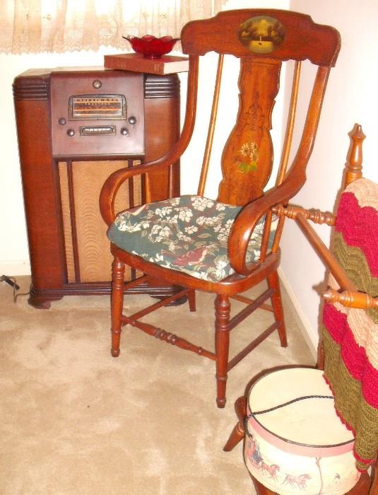 Boston Fiddle back Rocking Chair 1800's            Truetone Radio, Short Wave Floor Model