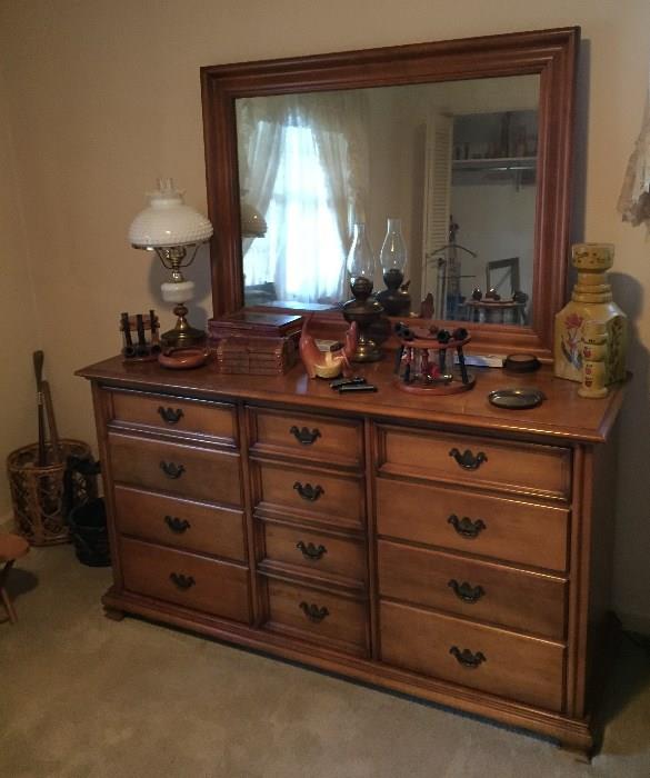 Maple Dresser and Mirror, Pipes, etc.