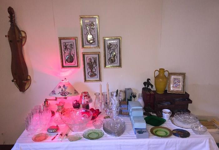 Punch Bowl and cups, collector plates, Depression glass, etc. 