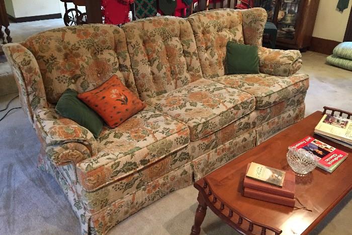 Old Ethan Allen Sofa.  Maple Coffee Table