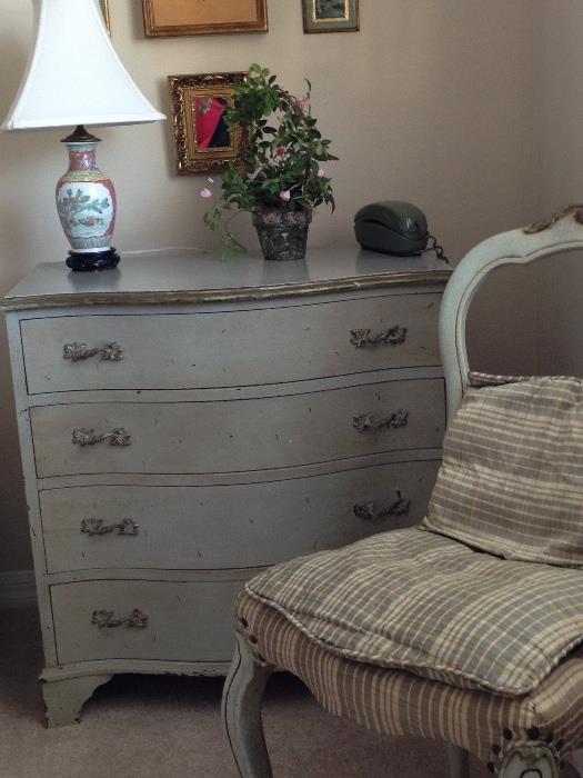 Hand painted Antique chest and matching chair