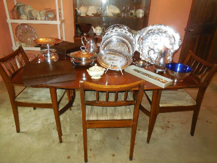 Danish Modern Dining Table & Chairs - Silver Plate