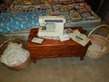 Cedar Chest - Portable Sewing Machine, Baskets of Handwork.