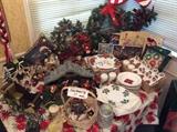 Dinner set, Kinkade Nativity scene and Lighted Village, wreaths, candles and more ornaments.
