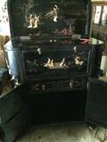 Oriental Bar Cabinet, Chinese black lacquered with mother of pearl