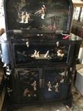 Oriental Bar Cabinet, Chinese black lacquered with mother of pearl